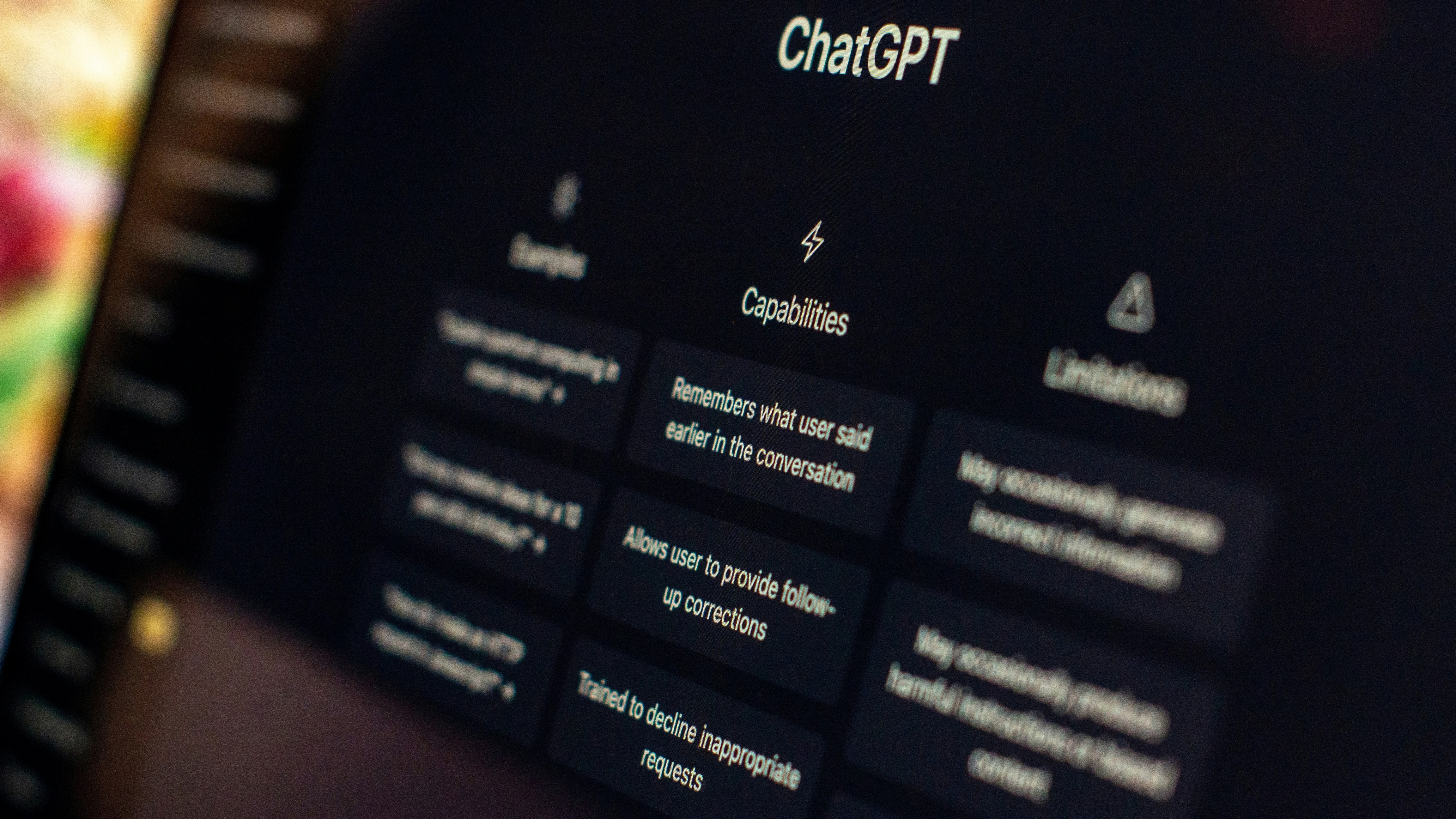 AI assistant on a screen listing what it can do